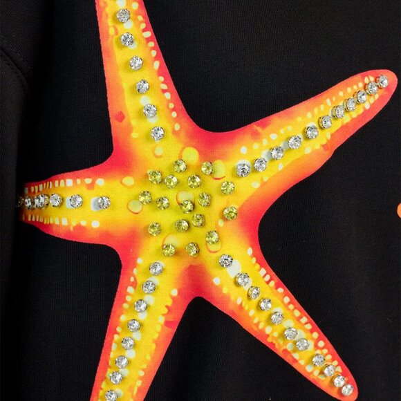 Women's Long Sleeve Starfish Print Studs Pullover Sweatshirt Black - Picture 3 of 5